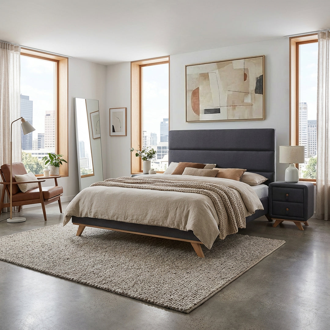 Emma Natural Oak Leg Bedframe - Grey