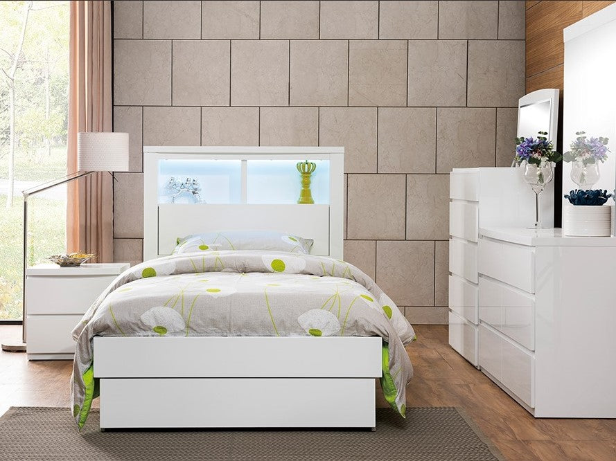 Bali Bed with End Drawer - White